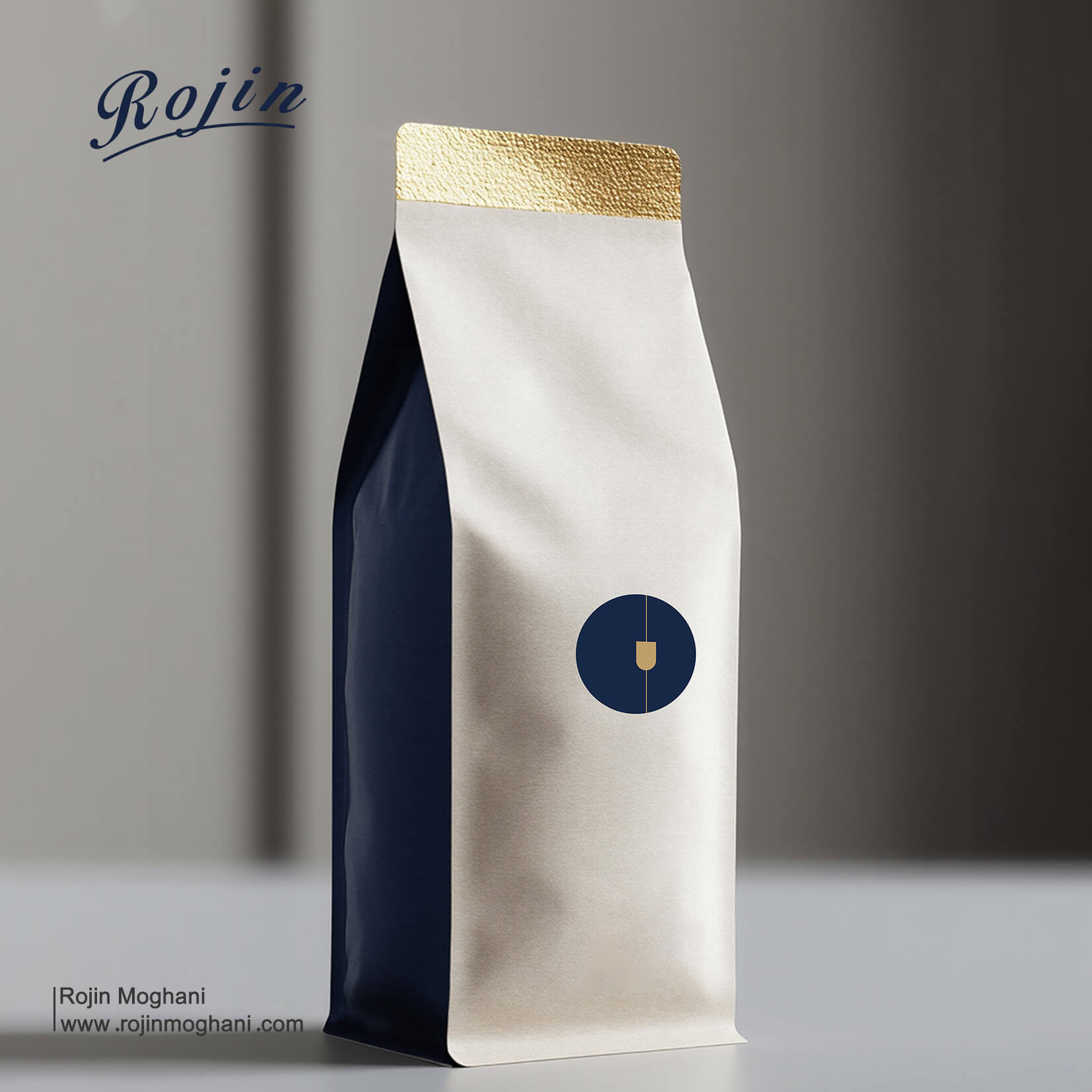 Coffee packaging design for Blue Bottle brand – back view of the box with minimalist blue tones