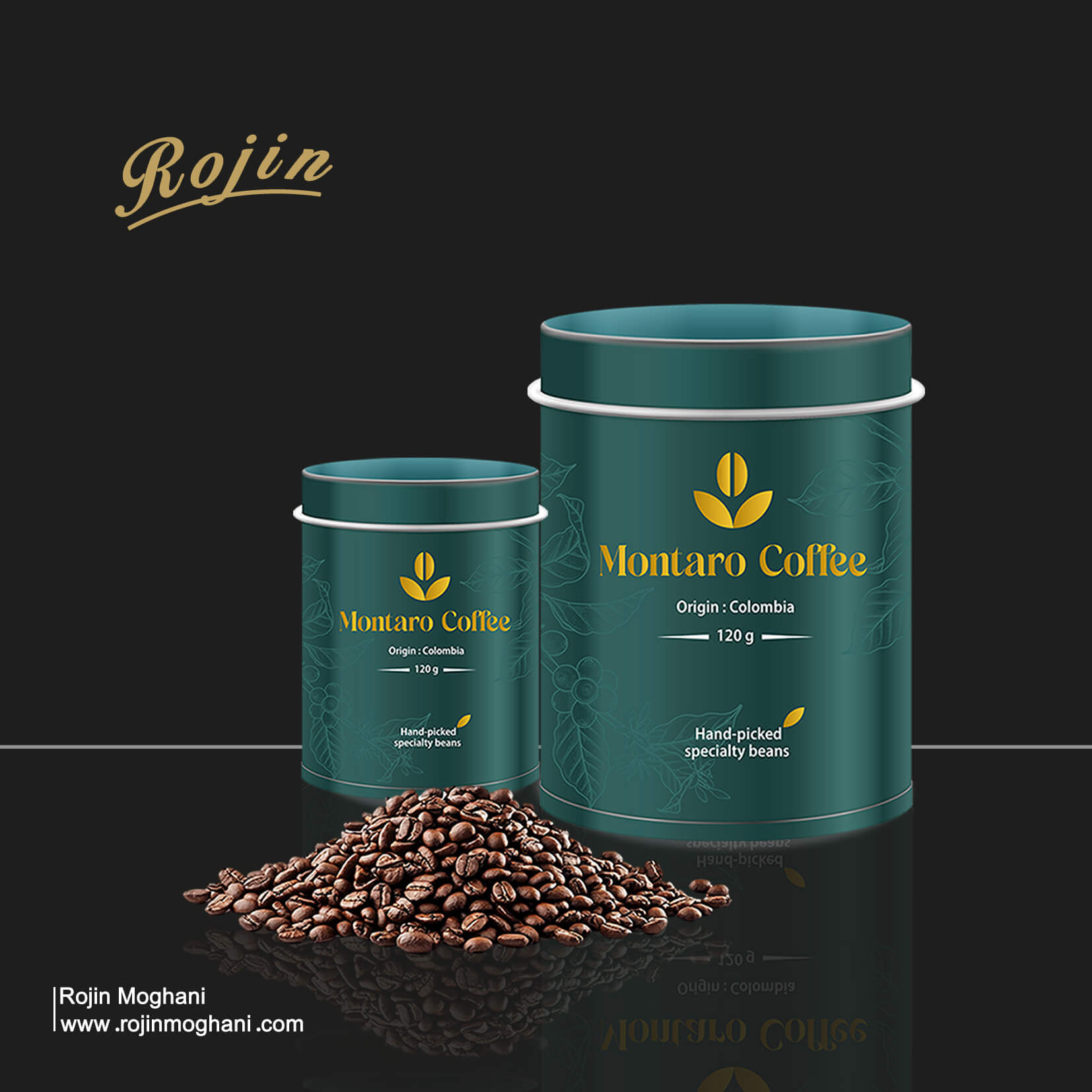 Coffee packaging design for Montaro coffee brand – front view of the box with minimalist green tones